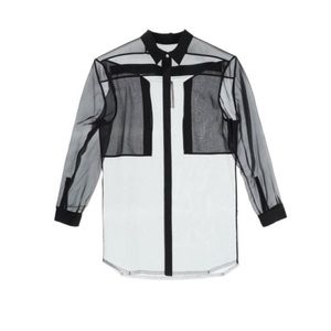 RICK OWENS BLACK SILK COMBO FOGPOCKET JUMBO OUTER-SHIRT NWT